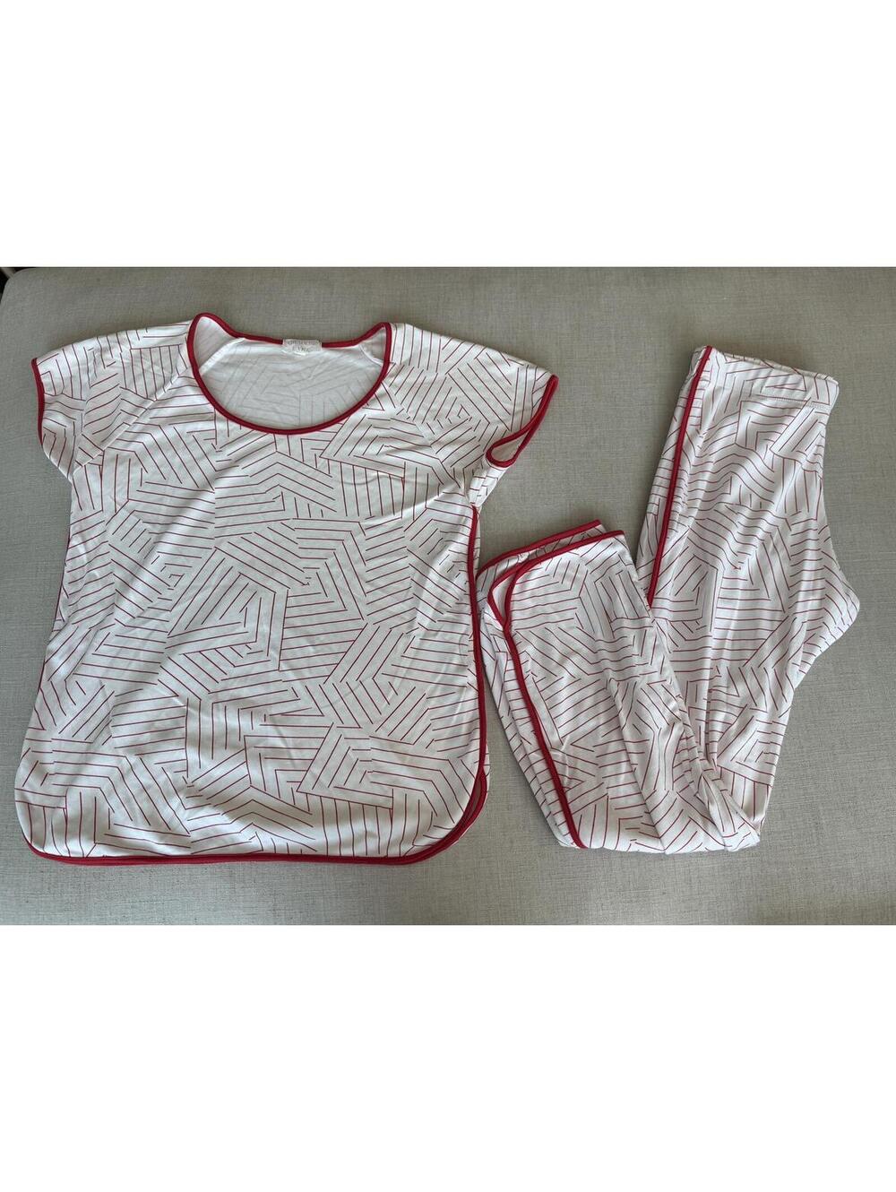 Like New Schumacher x Lake Pajama Set Geometric Red White Print XS Pima Cotton
